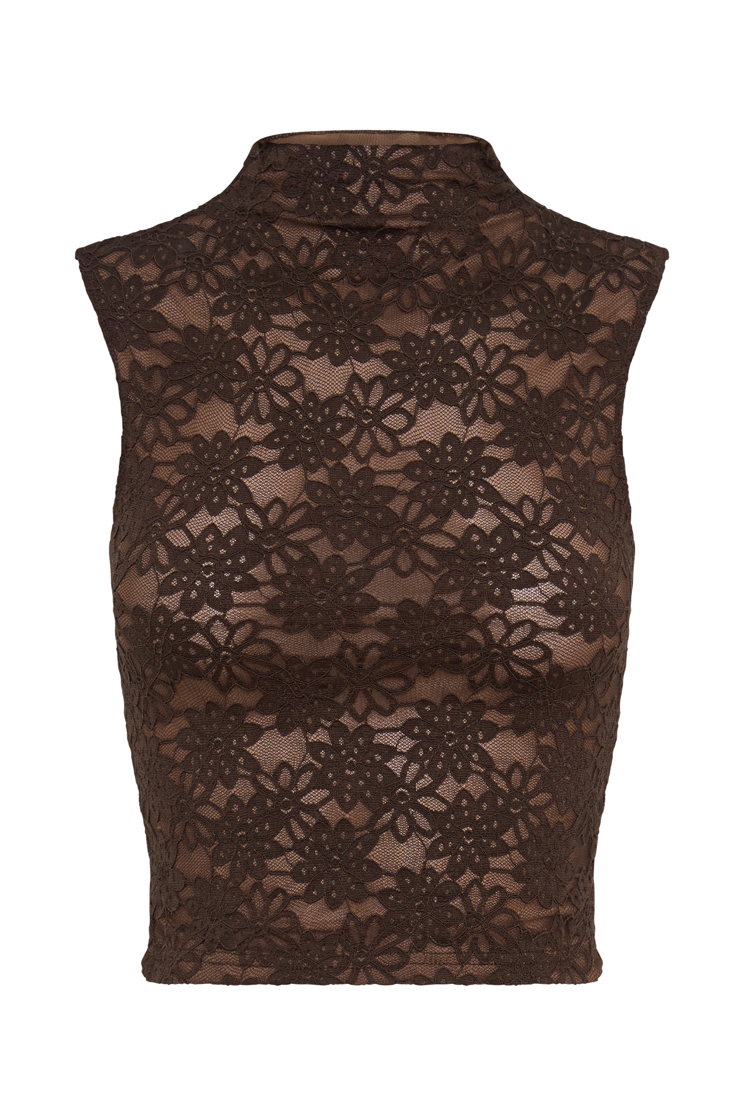 Elska Lace High Neck Top - Chocolate