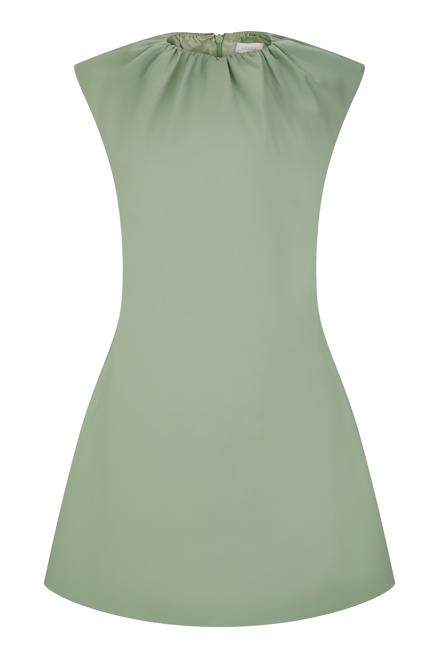 Ariana Pleated Neck Mini Dress - Sage