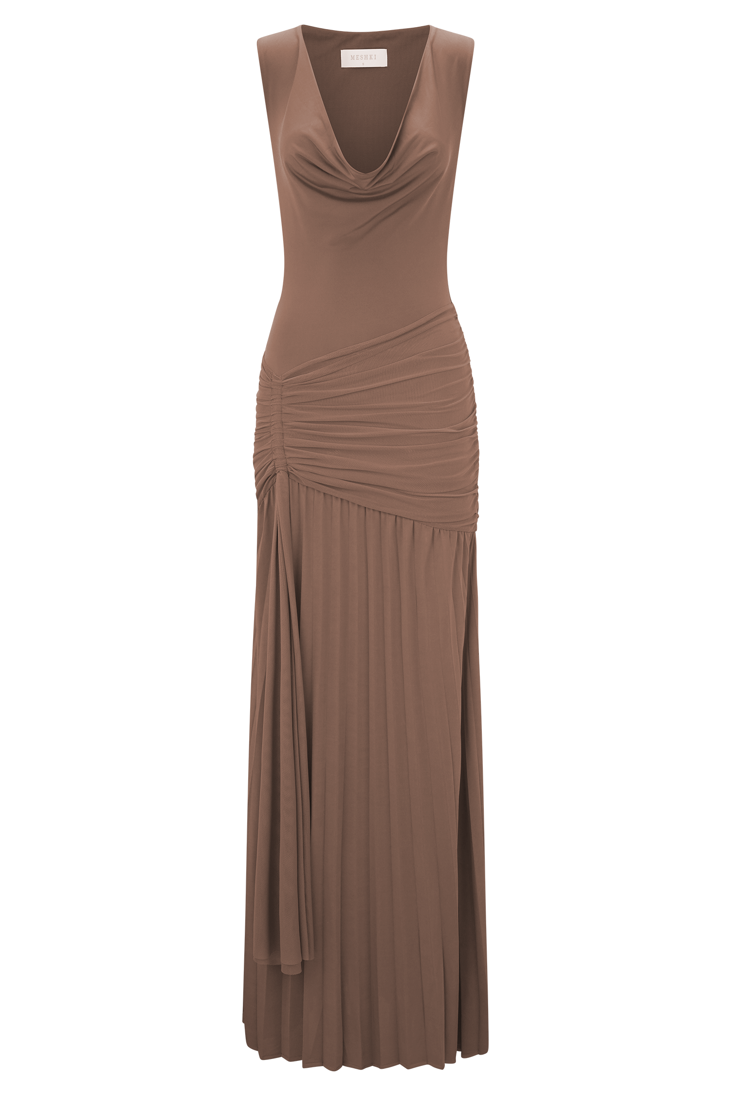 Dania Cowl Neck Slinky Maxi Dress - Mocha Mousse