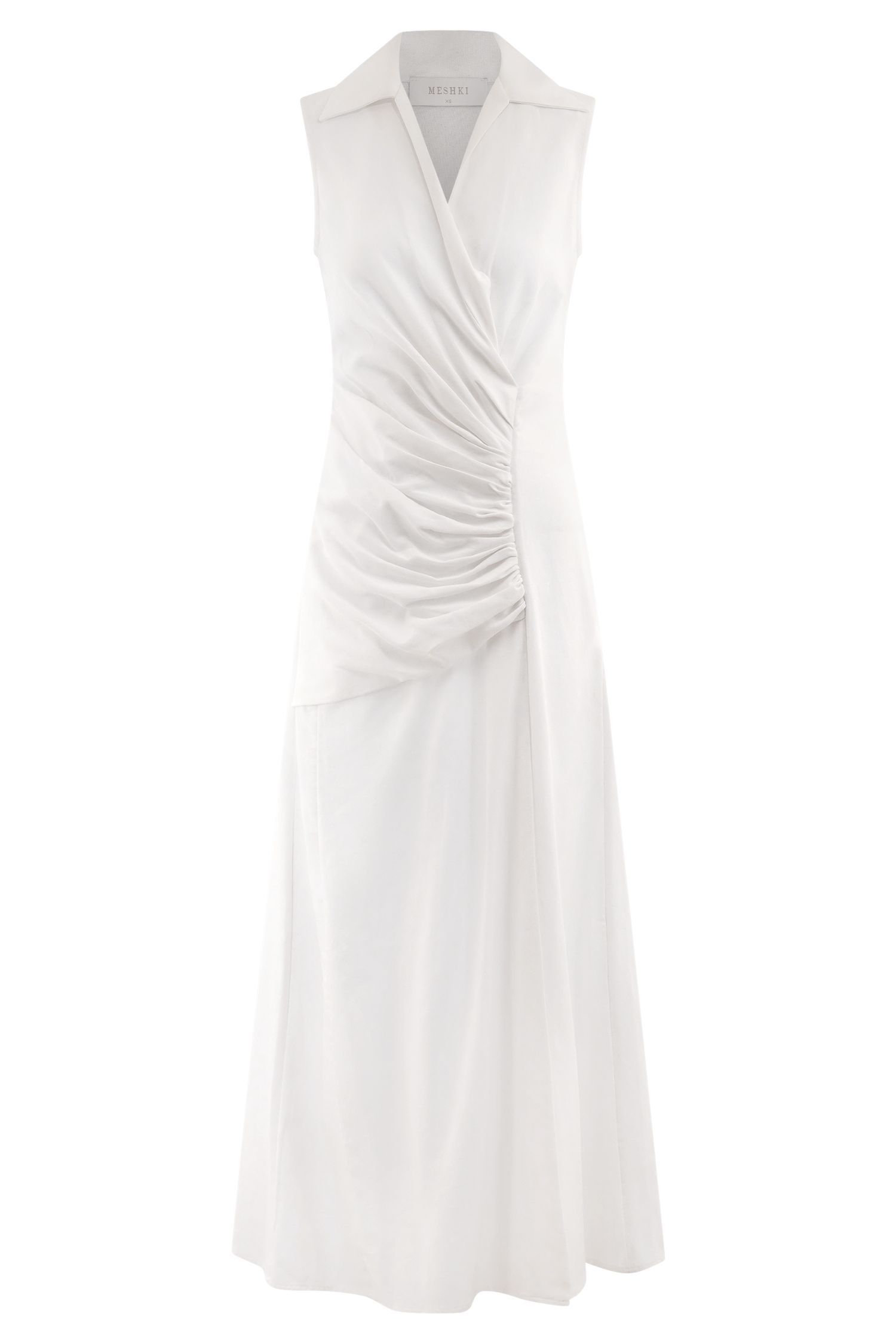 Dante Ruched Linen Midi Dress - White