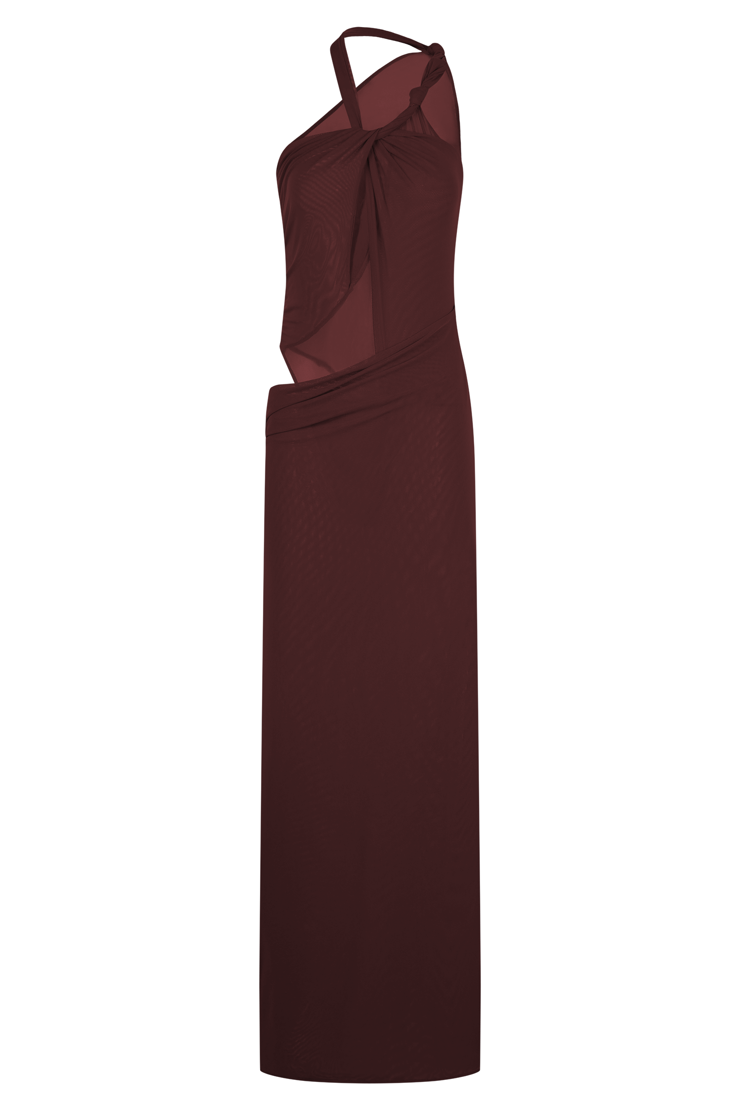Edwina Knotted Mesh Maxi Dress - Mahogany