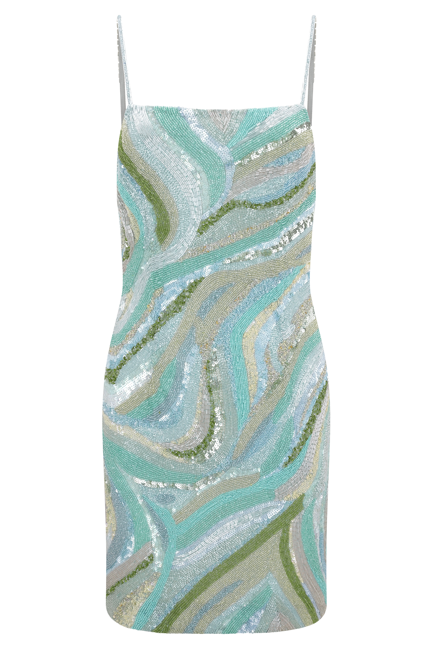 Eloise Hand Beaded Mini Dress - Blue Swirl Print