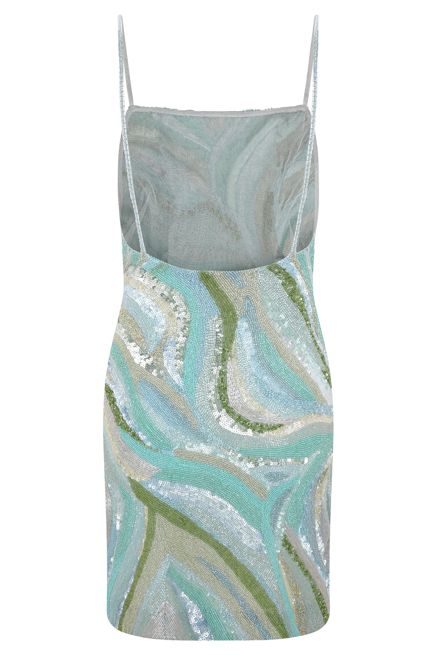Eloise Hand Beaded Mini Dress - Blue Swirl Print