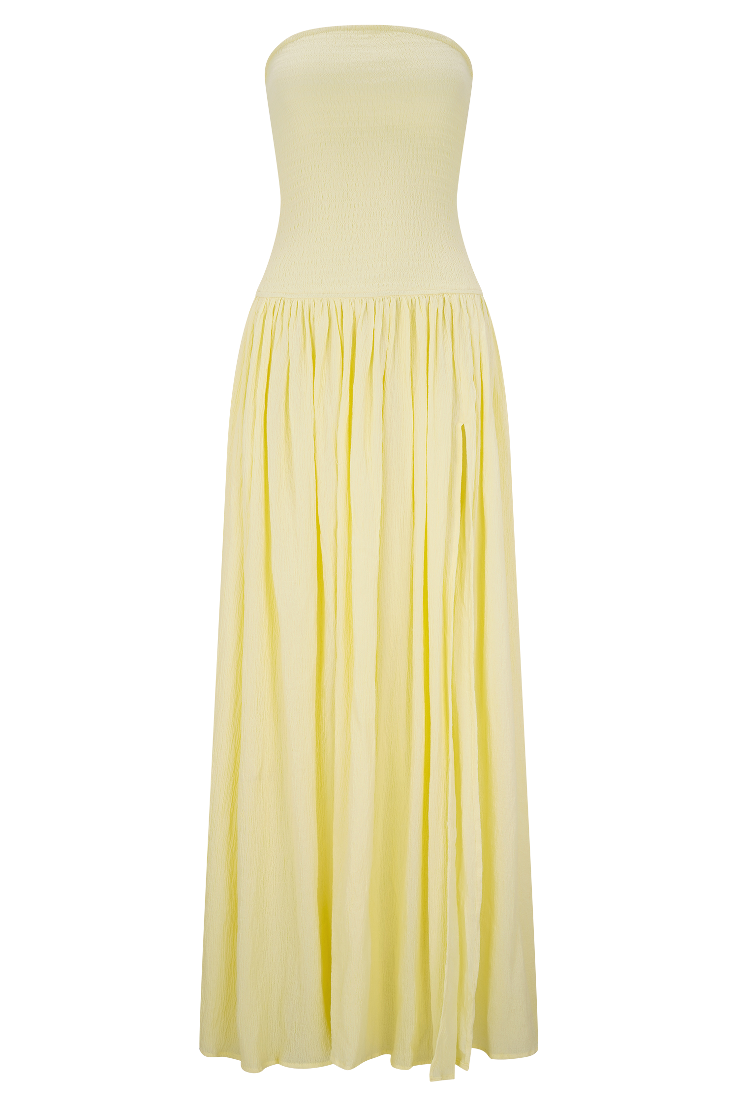 Maureen Cotton Shirring Maxi Dress - Lemon