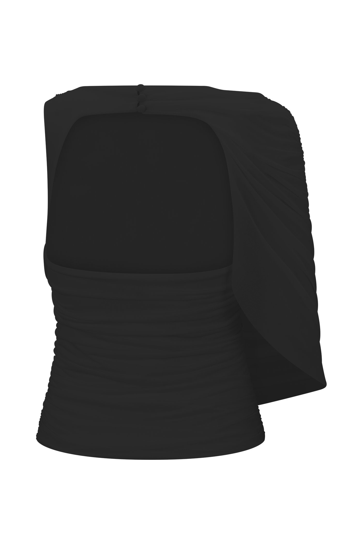 Pruedance Slinky Draped Top With Mesh Overlay - Black