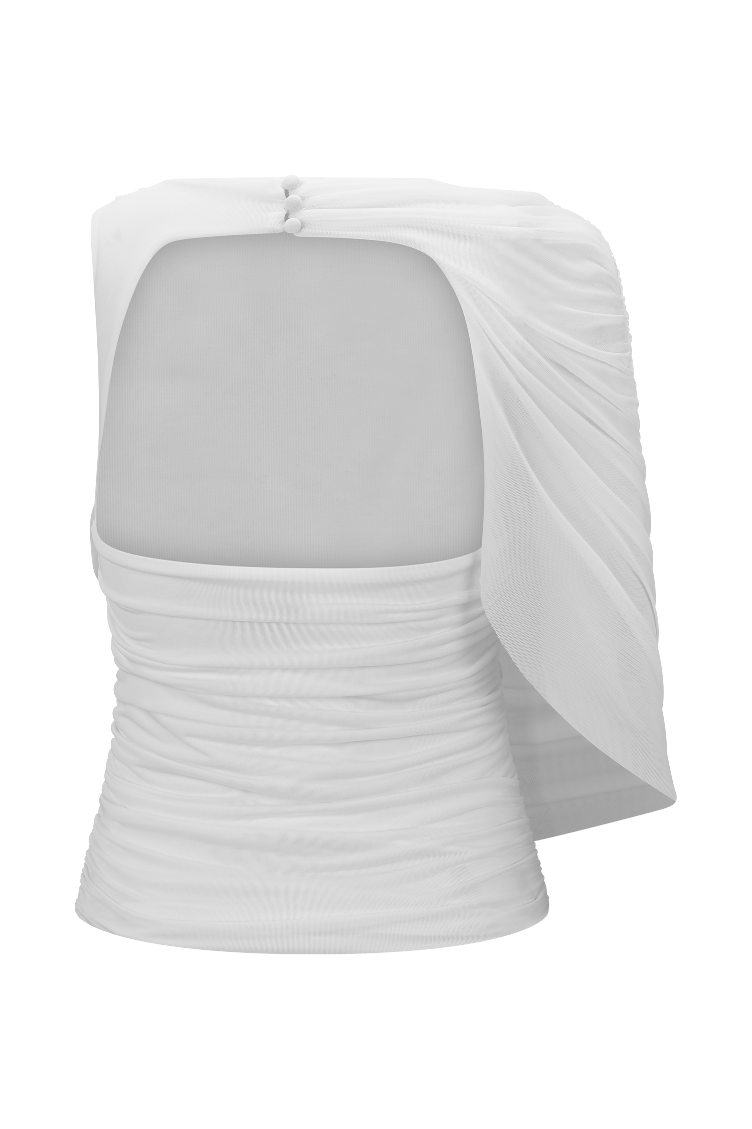 Pruedance Slinky Draped Top With Mesh Overlay - White