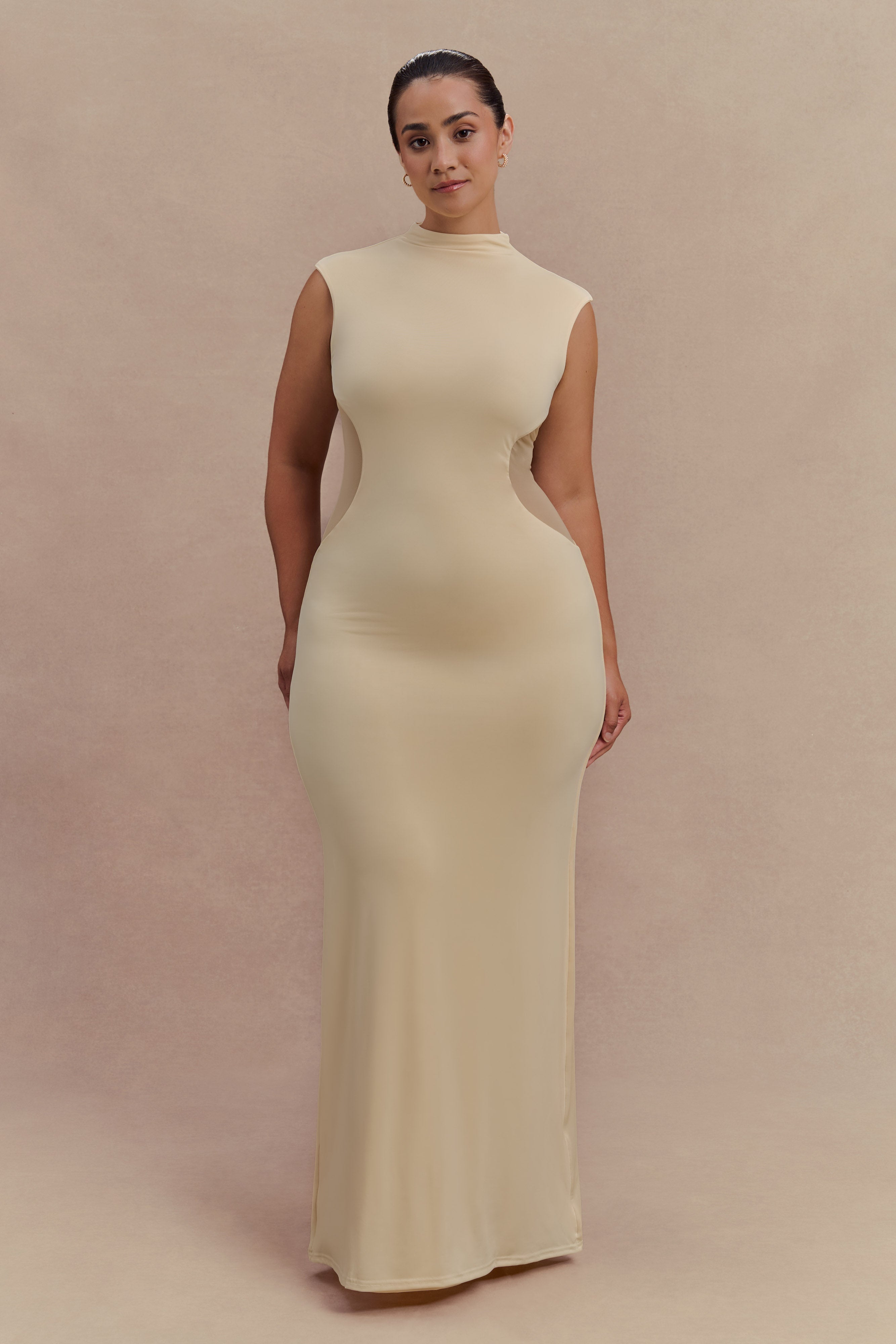 Massie Slinky And Mesh Maxi Dress - Lemon