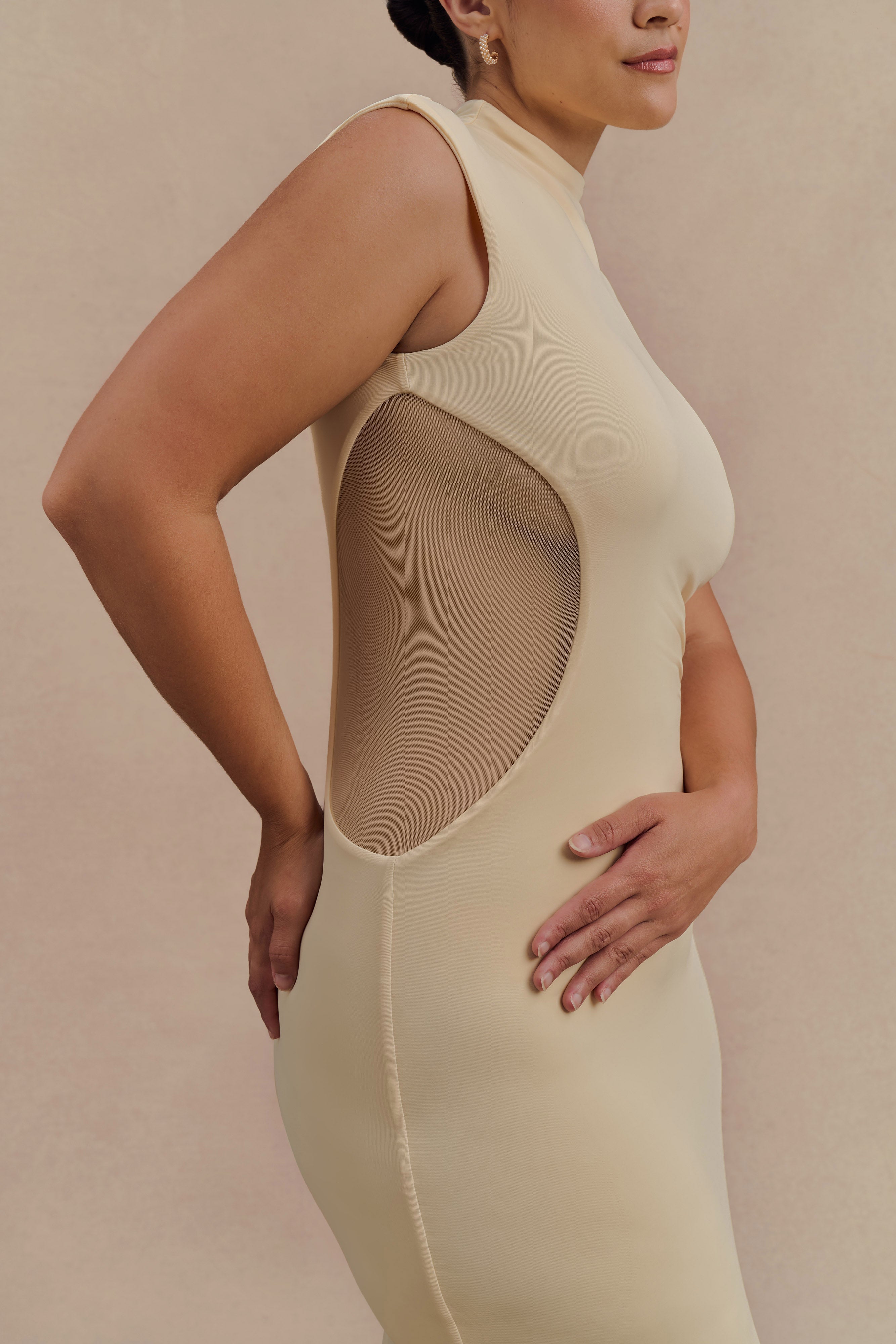 Massie Slinky And Mesh Maxi Dress - Lemon