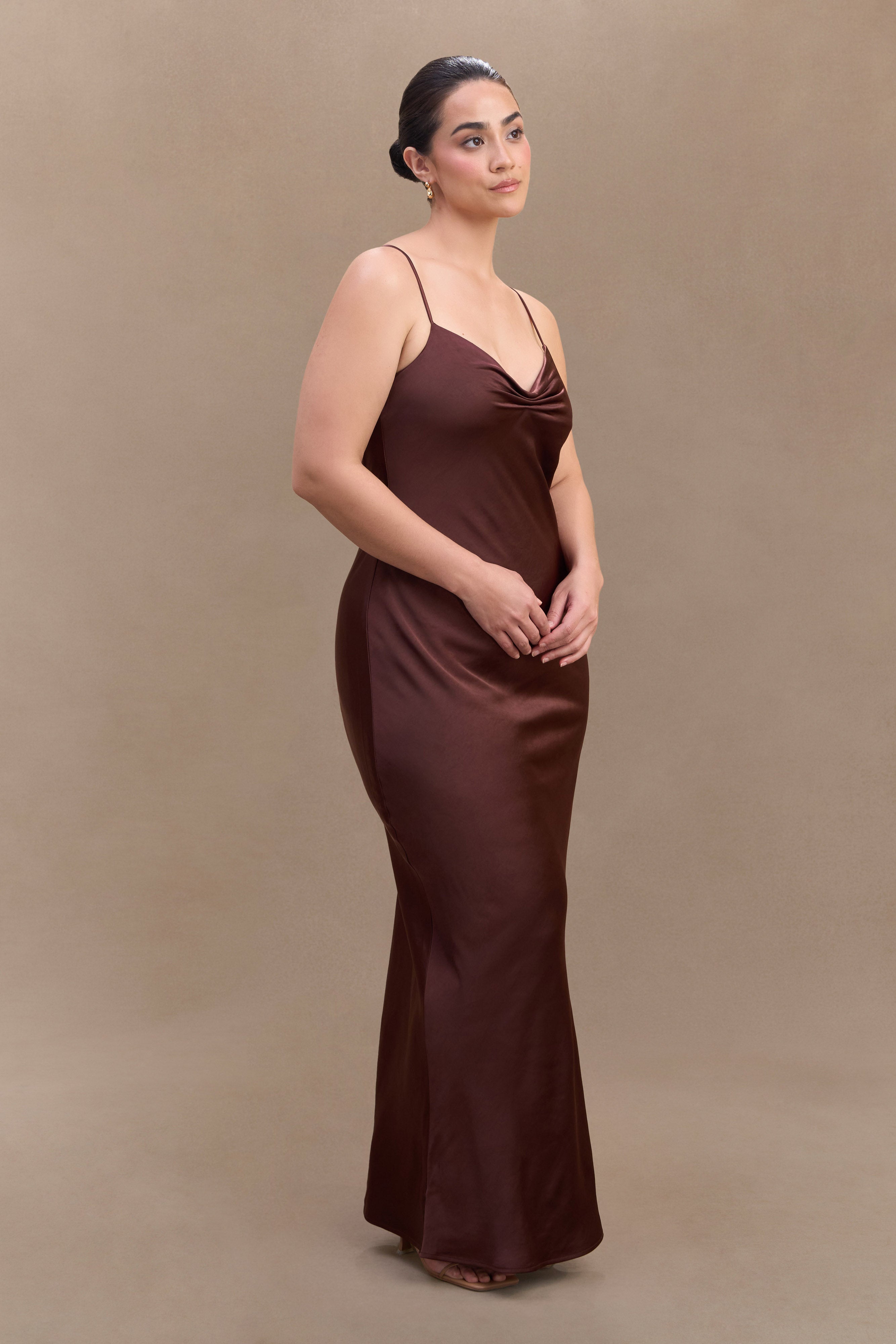 Lilly Sweetheart Satin Maxi Dress - Dark Chocolate