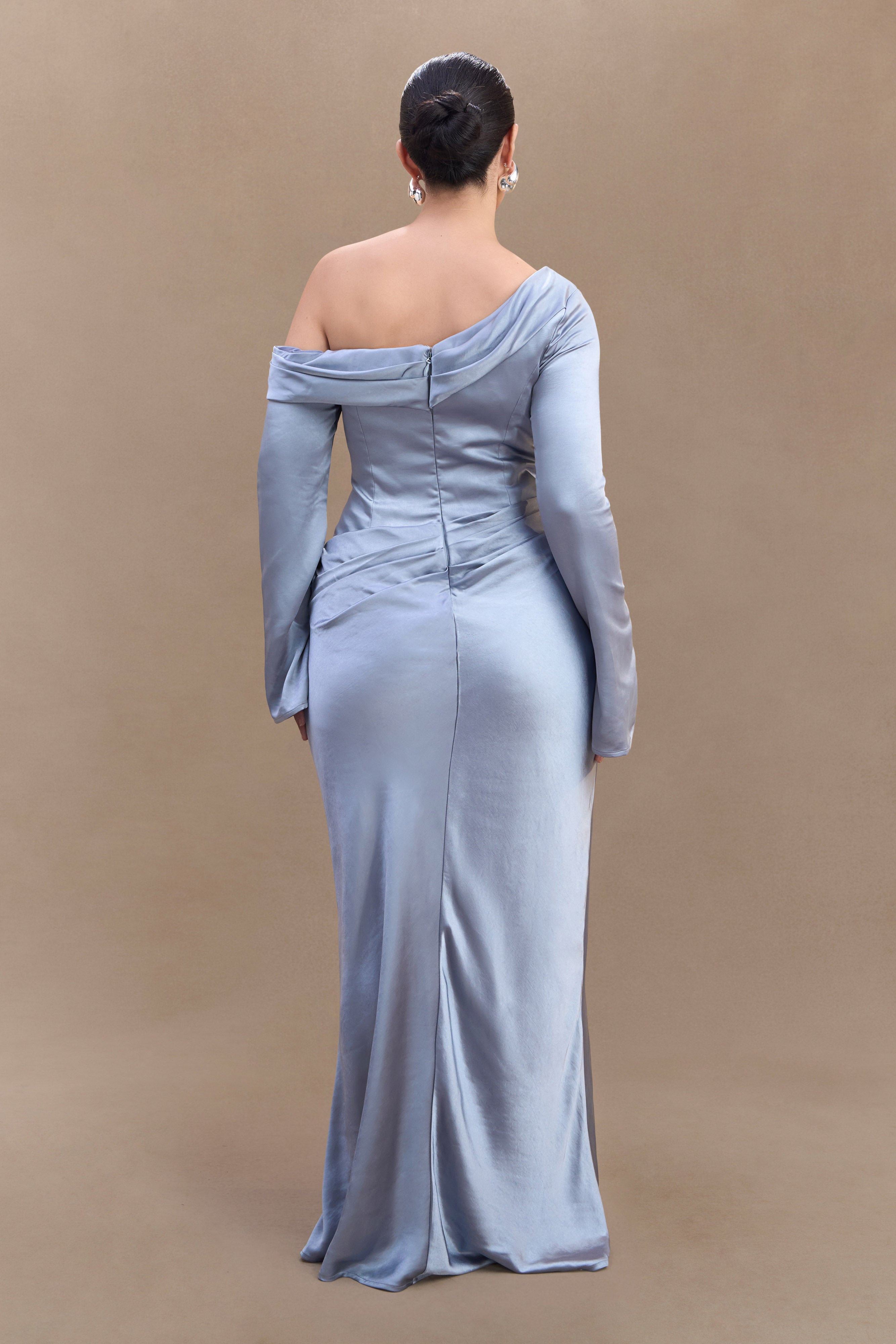 Iris Long Sleeve Satin Maxi Dress - Frosted Blue