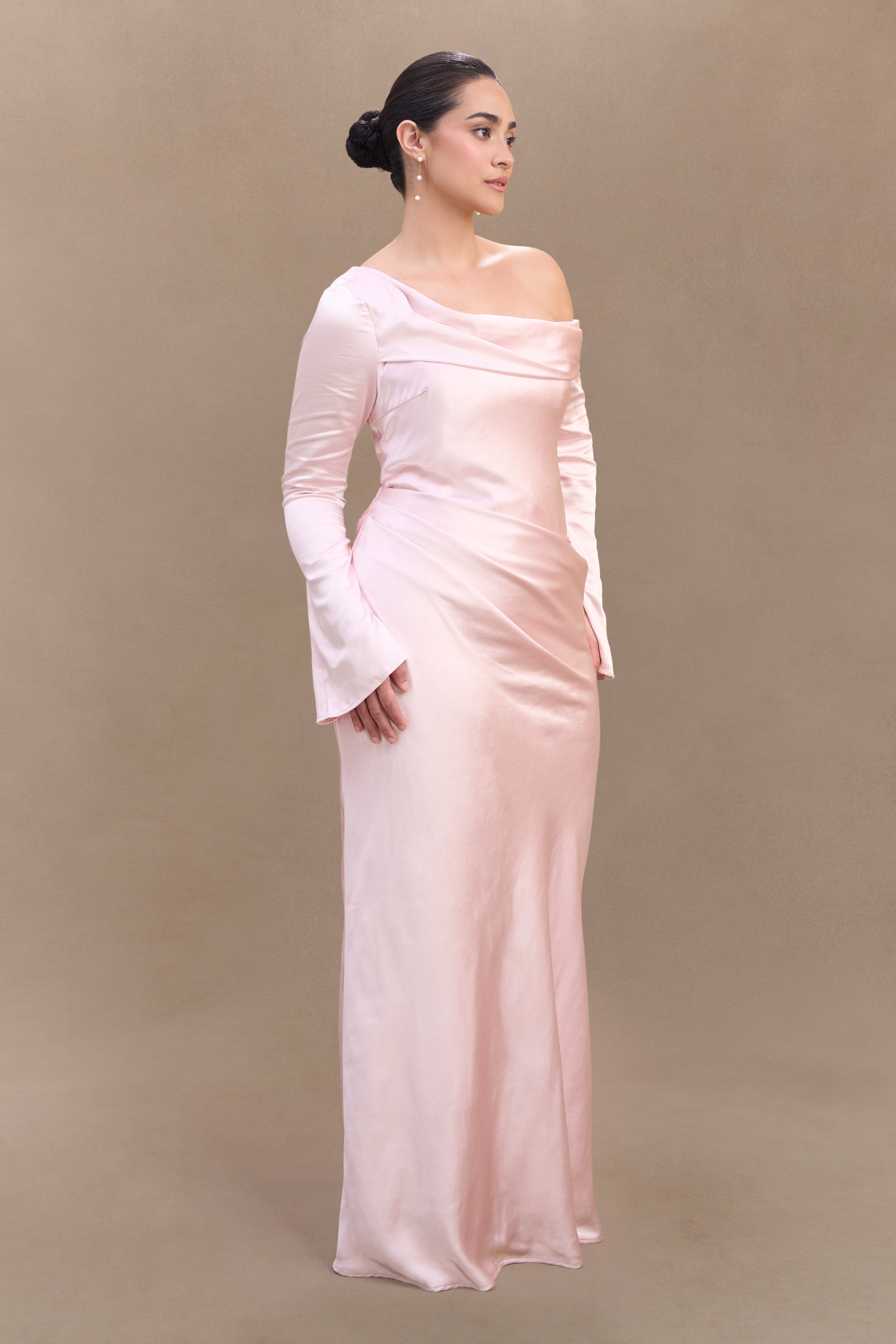 Iris Long Sleeve Satin Maxi Dress - Soft Pink