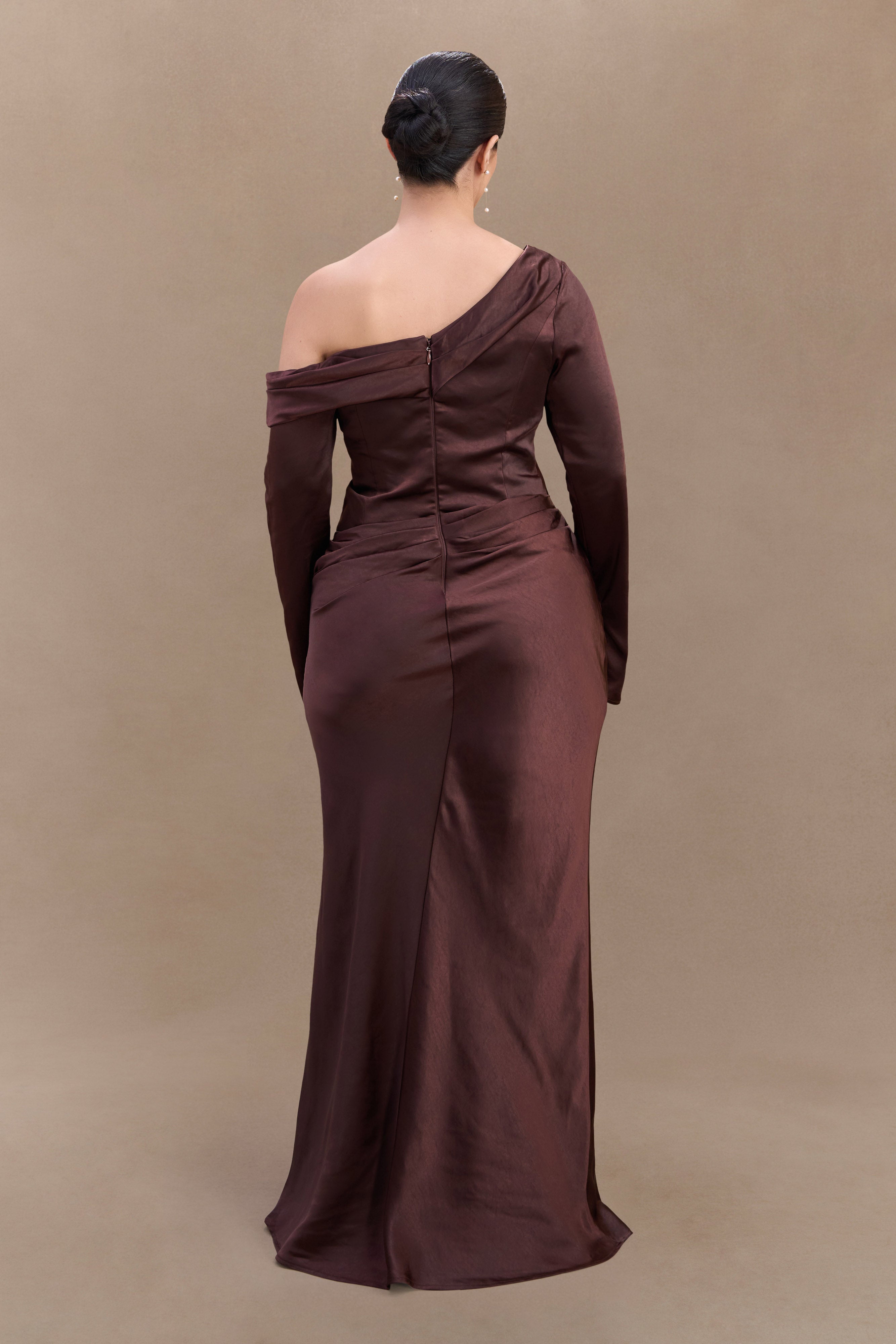 Iris Long Sleeve Satin Maxi Dress - Dark Chocolate
