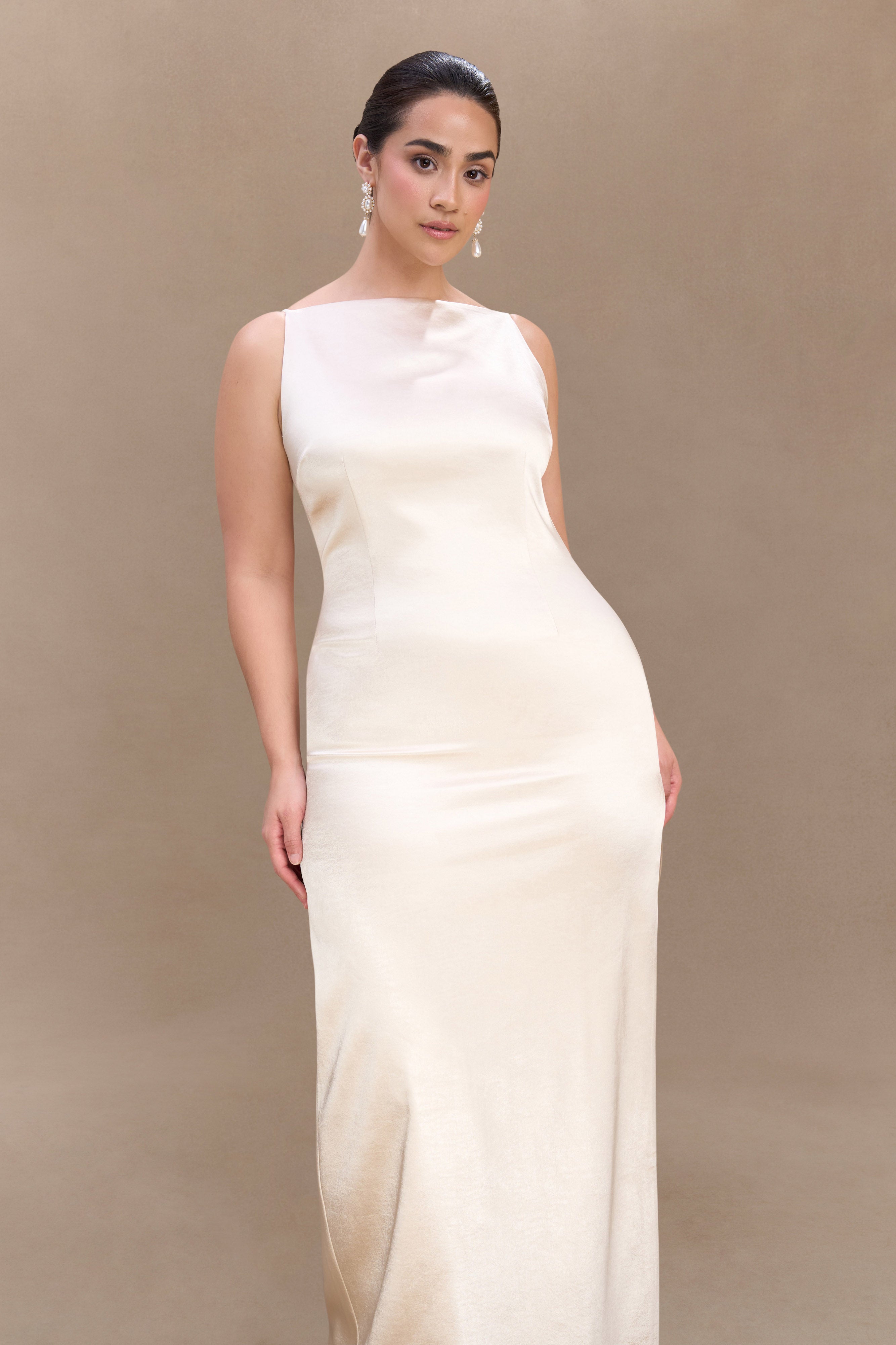 Violet Sleeveless Satin Maxi Dress - Blush Gold